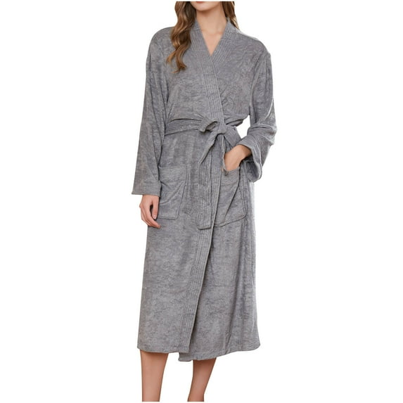 Women Mens Long Robe Casual V Neck Long Sleeve Couple Bathrobe Sleepwear Nightgown Cardigan Housecoat with Pockets