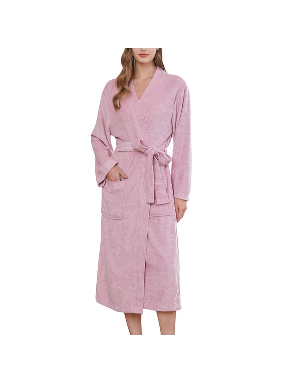 Women Cotton Robes Long Kimono Bathrobe Lightweight Soft Sleepwear V-neck Casual Ladies Loungewear Nightgown