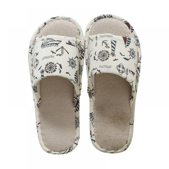 Women Mens Unisex Washable Cotton Open-Toe Home Slippers Indoor Shoes Casual Flax Soft Non-Slip Sole Shoes