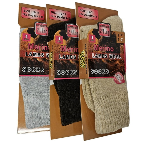Women Merino Lamb Wool Socks, Thermal Heavy Duty Warm Winter Socks, 3 Pairs