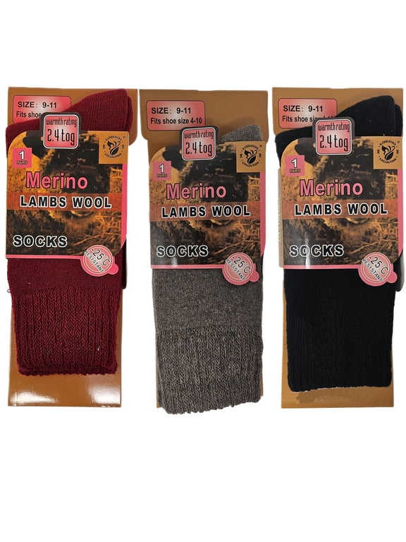 Women Merino Lamb Wool Socks, Thermal Heavy Duty Warm Winter Socks, 3 Pairs