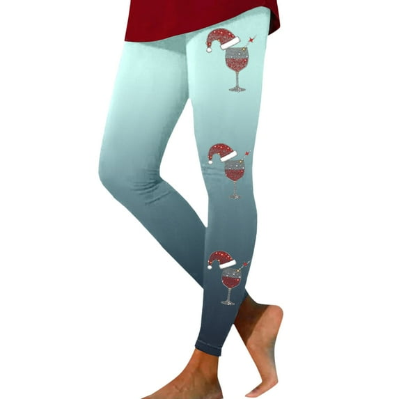 Women Merry Christmas Leggings Trendy Xmas Hat Print Elastic High Waist Yoga Pants Stretchy Soft Comfy Workout Pj Tights