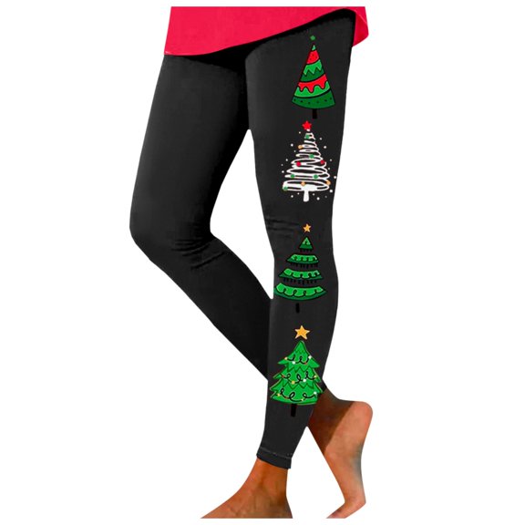 Women Merry Christmas Leggings Trendy Xmas Hat Print Elastic High Waist Yoga Pants Stretchy Soft Comfy Workout Pj Tights