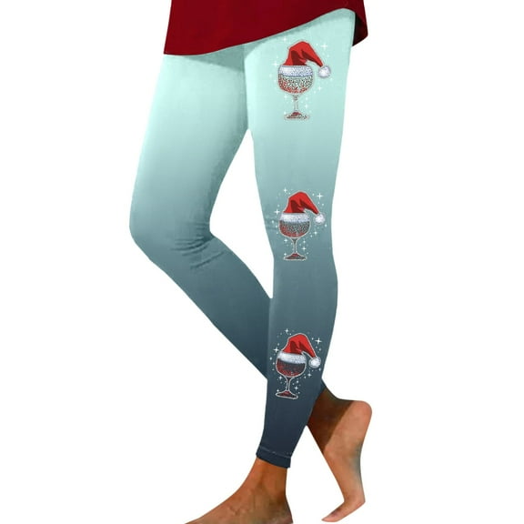 Women Merry Christmas Leggings Trendy Xmas Hat Print Elastic High Waist Yoga Pants Stretchy Soft Comfy Workout Pj Tights