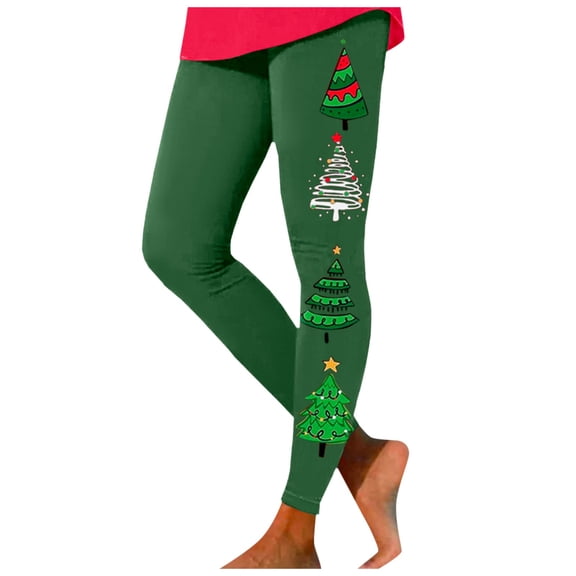 Women Merry Christmas Leggings Trendy Xmas Hat Print Elastic High Waist Yoga Pants Stretchy Soft Comfy Workout Pj Tights