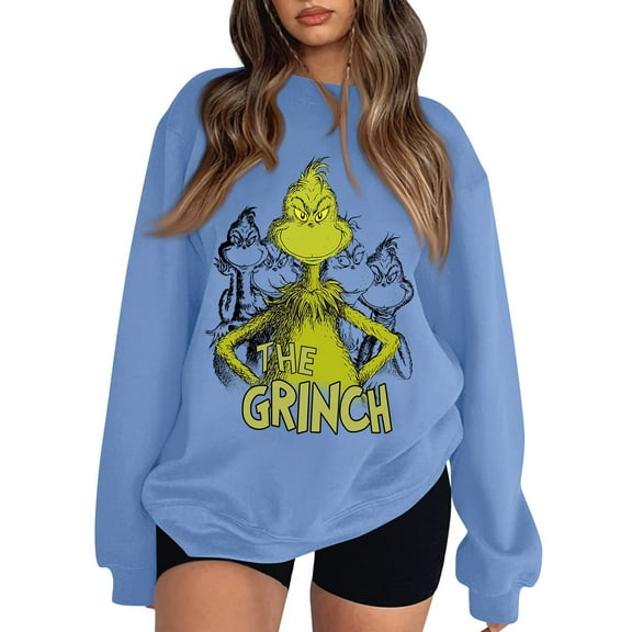 Women Merry Christmas Sweatshirt Crewneck 2025 Christmas Trees Long Sleeve Xmas Holiday Lightweight Pullover Sky Blue XL