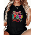 thumbnail image 1 of Women Merry Christmas Tree Graphic Tee T-Shirt Colorful Bow Print Top Comfortable Short Sleeve Round Neck Black S-5XL, 1 of 5