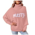 thumbnail image 1 of Women Merry Sweaters Turtleneck Long Sleeve Letter Print Loose Knitted Pullover Merry Christmas Sweater, 1 of 5