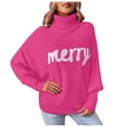 thumbnail image 1 of Women Merry Sweaters Turtleneck Long Sleeve Letter Print Loose Knitted Pullover Merry Christmas Sweater, 1 of 5