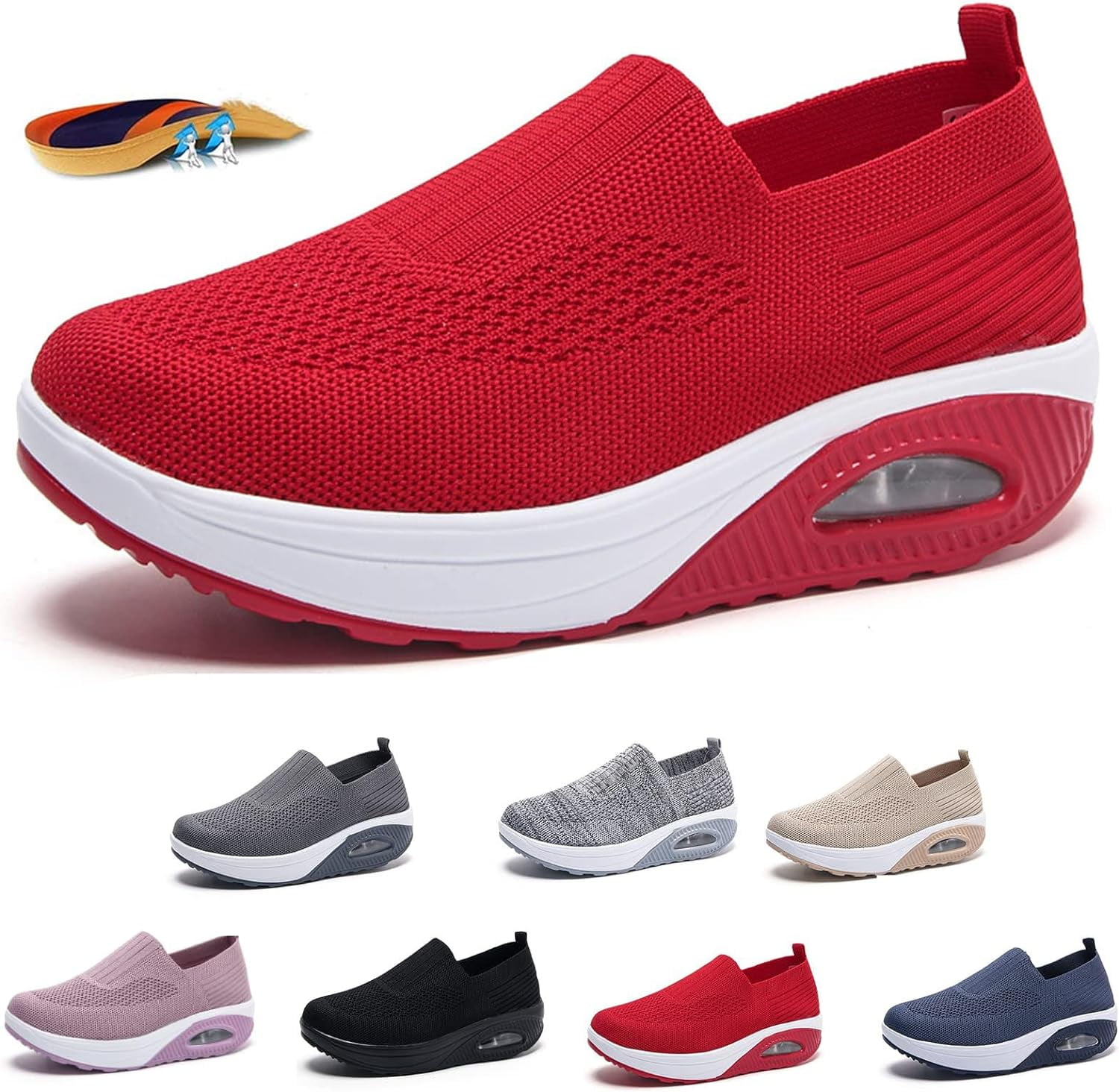 Women Mesh Air Cushion Orthopedic Walking Shoes Slip-on Platform ...