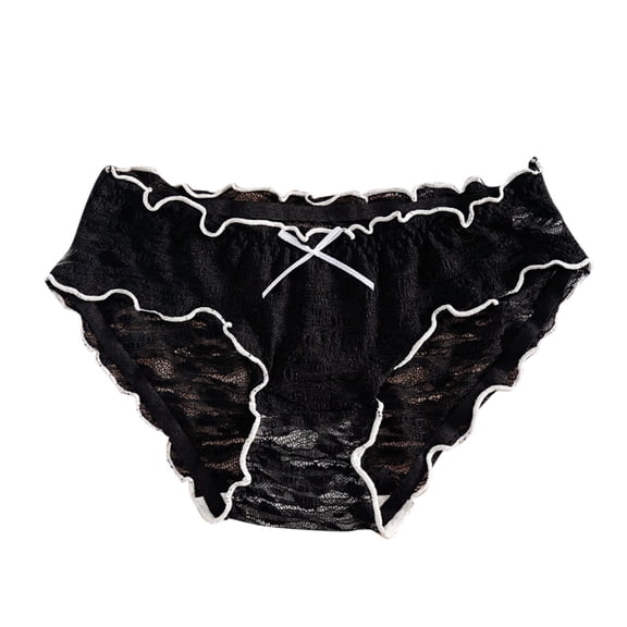 Women Mesh Bow Lace Transparent String Sexy Underwear Back Bandage Hollow Out Panties String Briefs