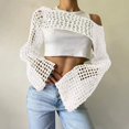 thumbnail image 1 of Women Mesh Crochet Crop Top Long Sleeve Hollow Out Cropped Knit Sweater Bikini Beach See Through Cover Ups, 1 of 23