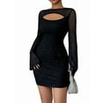 thumbnail image 1 of Women Mesh Dress Sparkly Long Sleeve Crew Collar Bodycon Dresses Party Night Club Outfits Black L, 1 of 7