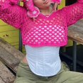 thumbnail image 1 of Women Mesh Fishnet Crop Tops Long Sleeve Crew Neck Hollow Out Loose Shirts, 1 of 9