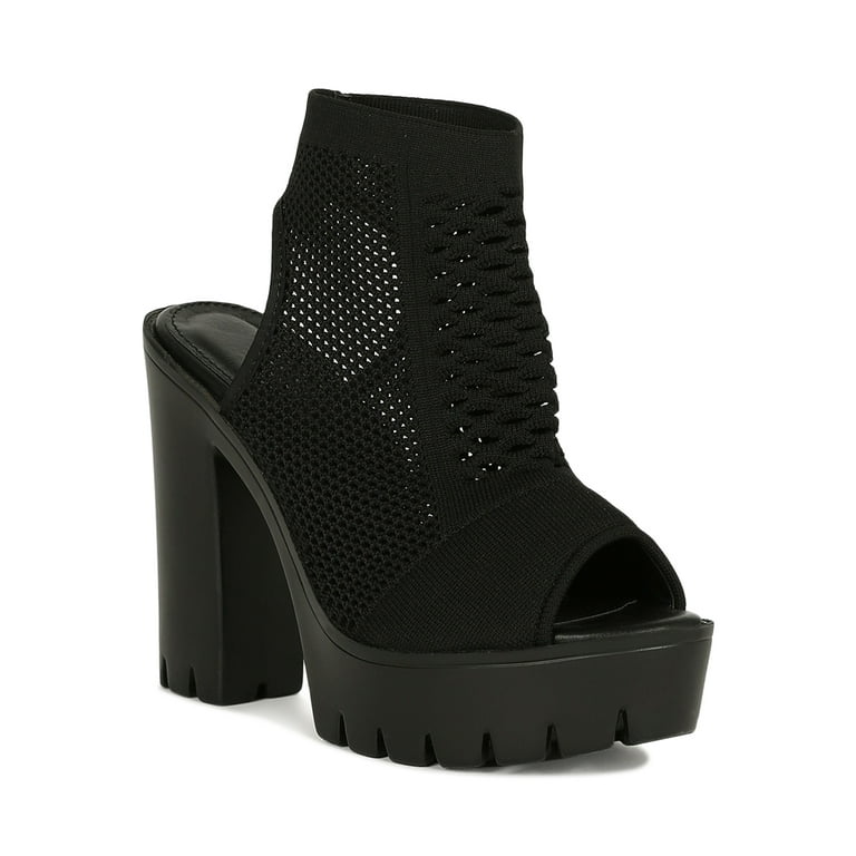 Women Mesh Knit Peep Toe Chunky Platform Booties 18662 Walmart