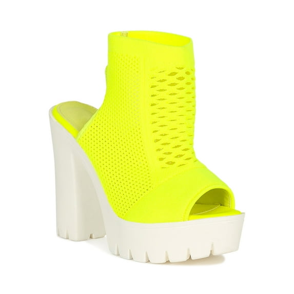 Women Mesh Knit Peep Toe Chunky Platform Booties 18662