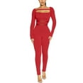 thumbnail image 1 of Women Mesh Romper Jumpsuits Long Sleeve Square Neck See Through High Waist Casual Street Sports Jumpsuit Running Jogger Autumn, 1 of 4
