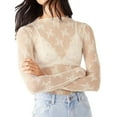 thumbnail image 1 of Women Mesh See-Through Mock Neck Lace Shirts Spring Fall Slim Fit Tops Streetwear, 1 of 8