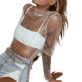 thumbnail image 1 of Women Mesh Sheer Lace Shirts See Through Sparkly Rhinestone Crop Top Long Sleeve Turtleneck T-Shirt Blouse Tops, 1 of 7