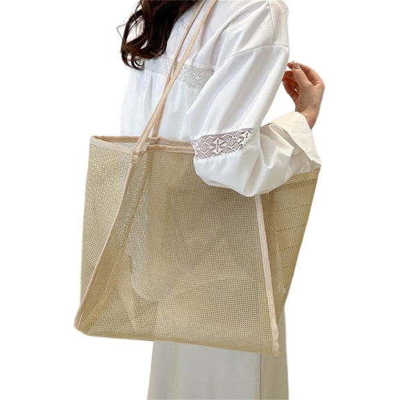 Women Mesh Shoulders Bag Large Capacity Sand Toy Bag Female Handmade Handbag Vacation Bag Fashion Beach Bag for Travel