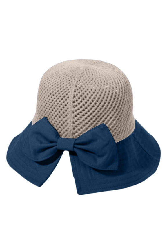 Women Mesh Sun Hat Bow Wide Brim Summer Beach Bucket Hat UV Protection Packable Foldable Lightweight Breathable Leisure Outdoor Travel Fashion Hat 2026, Navy