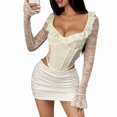 thumbnail image 1 of Women Mesh Top Lace Crop Top Long Sleeve Sheer Blouse Y2K Mesh Shirts Going Out Tops Club Outfits Color S, 1 of 10