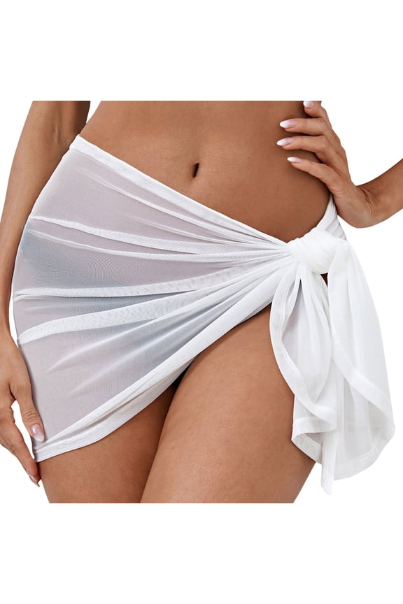 Women Mesh Yarn Cover-up Skirt Thin See-through Sunscreen Swimsuit Cover-up Beach Bikini Wrap Sheer Short Skirt