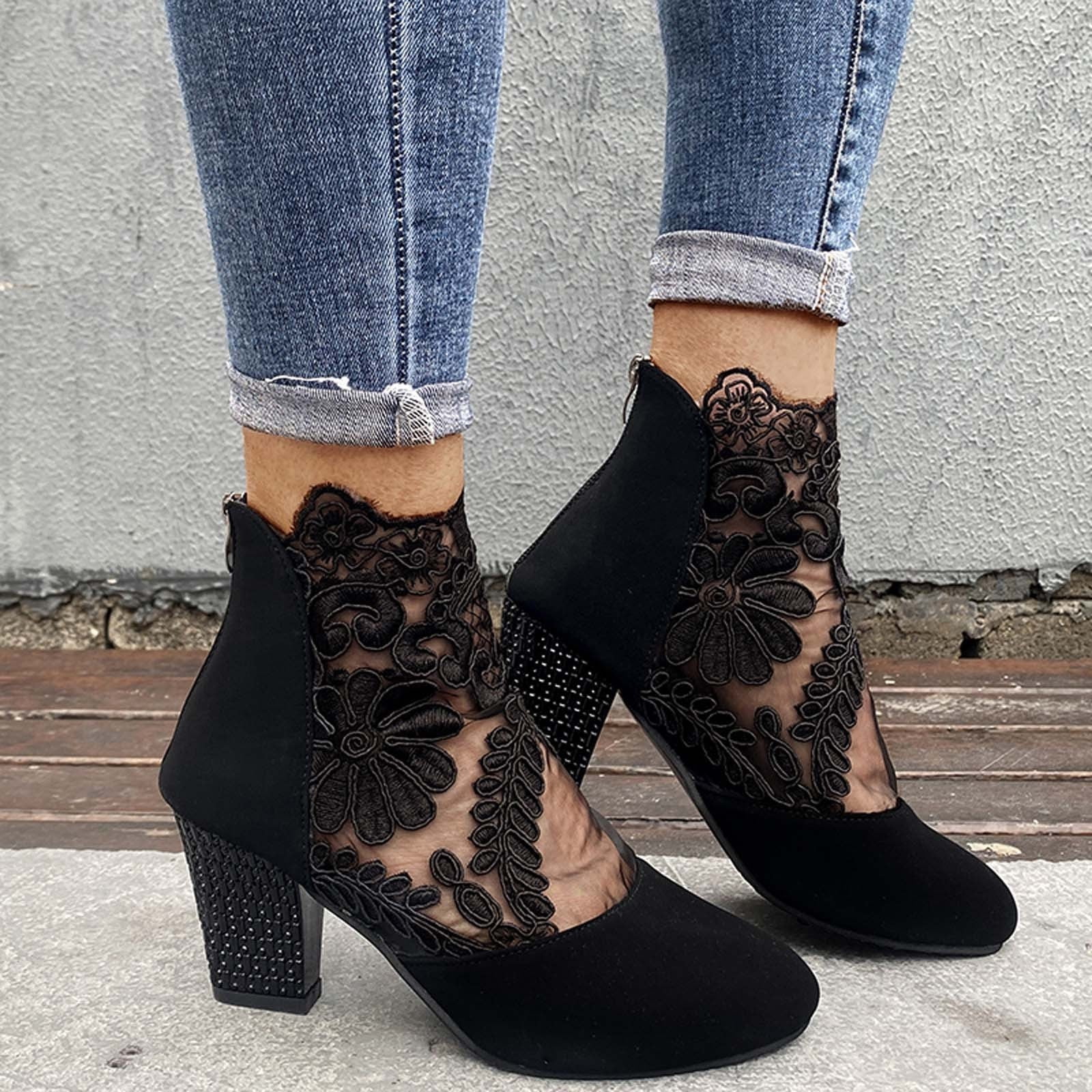 Mesh booties block heel online