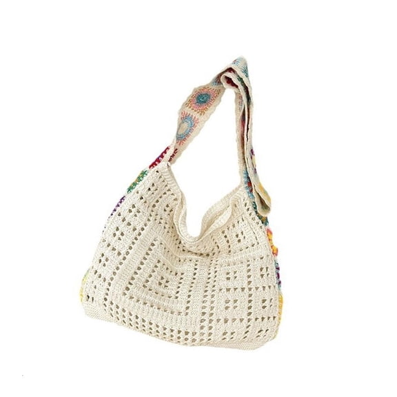 Women Messenger Bag Knitted Shoulder Bag Crochet Beach Bag Flowers Crossbody Bag
