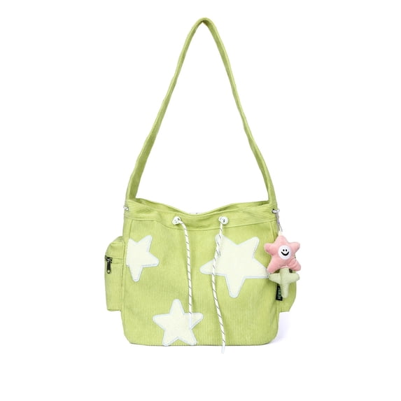 Women Messenger Shoulder Tote Bag Large Capacity Casual Crossbody Handbag Cute Star Corduroy Zipper Purse