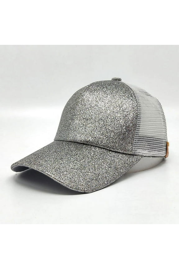 Women Messy High Bun Ponytail Adjustable Glitter Mesh Trucker Baseball Pony Cap 2018