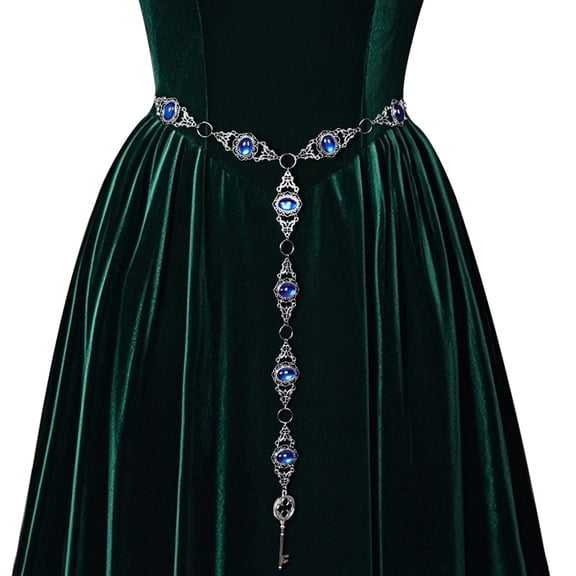Women Metal Waist Chain Belt Adjustable Body Accessory for Medieval Renaissance Viking Dresses(Blue)