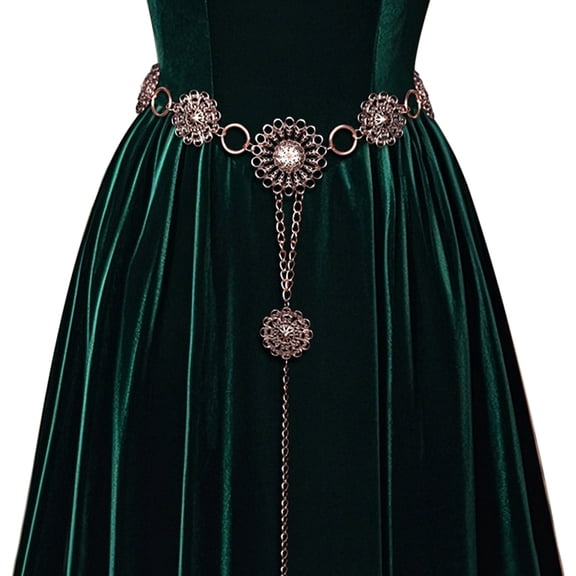 Women Metal Waist Chain Belt Adjustable Body Accessory for Medieval Renaissance Viking Dresses(Bronze)