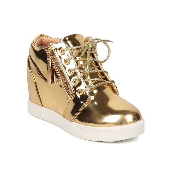 Women Metallic Hidden Wedge Sneaker - Casual, Dressy, Trendy - Zippered Sneaker - GD91 By Liliana