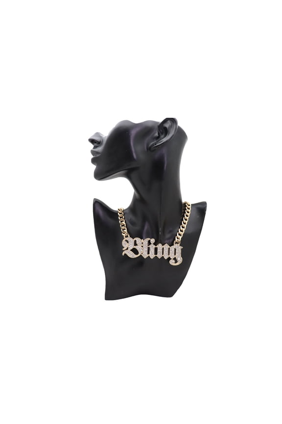 Women Miami Beach Fashion Jewelry Hot Necklace Gold Metal Chain BLING Pendant