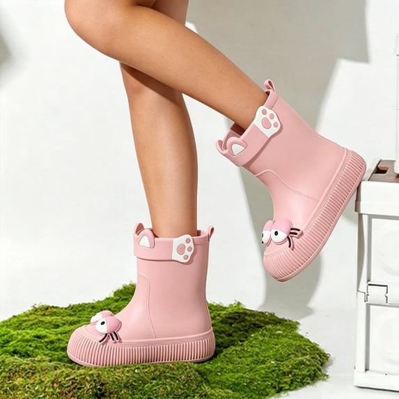 Women Mid Calf Rain Boots, Waterproof Non Slip Rubber Slip On Footwear For Outdoor Rainy Daily Activities Pink 7.5-8