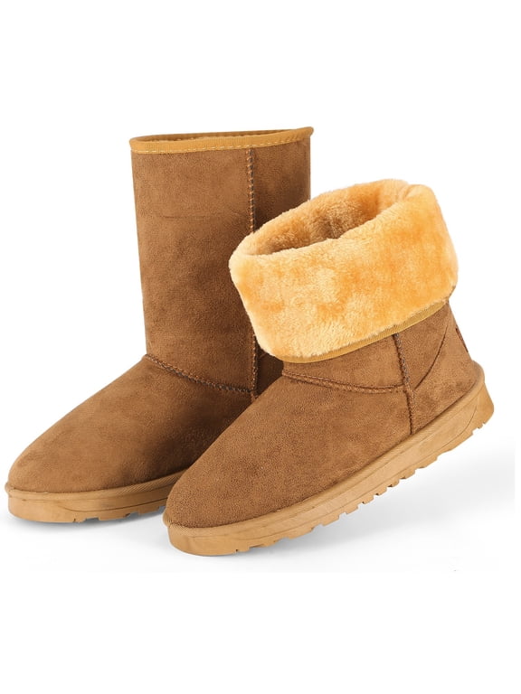 Women Mid Calf Snow Boots, Warm Faux Fur Lined Winter Boots with Anti-Slip TPC Sole for Outdoor and Casual Wear