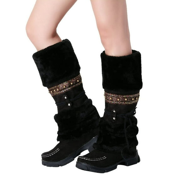 Women Mid Calf Winter Snow Boots Fashion Round Toe Chunky Low Heel Knee High Riding Boot Soft Slouchy Boot Lace up Fuzzy Dress Tall Boots