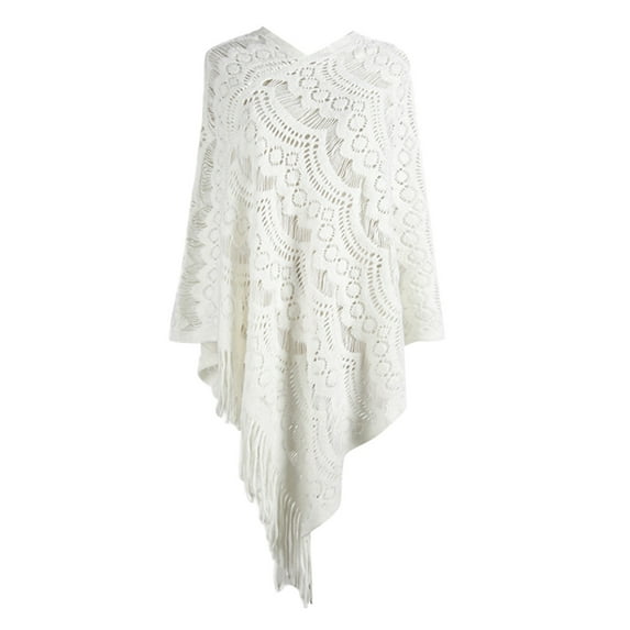 Women Mid Length Crochet Hollow Irregular Tassel Pullover Sweater Cape Shawl Knit Sweater Shawl Hot Scarfs for Women Leather Cloak Evening Shawls for Women Formal Winter Shawls Arm for Women
