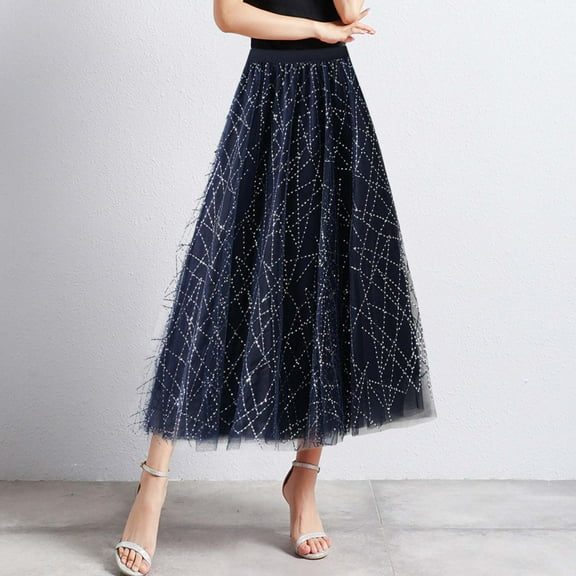 Women Mid Length Sequin Skirt Dance Party A Line High Waisted Skirt Holiday Party Pleated Half Skirts Girls Poodle Skirt Raffia Table Skirt Cute Skirts for Teens under Skirt Fluff Skirt Can Can Skirt