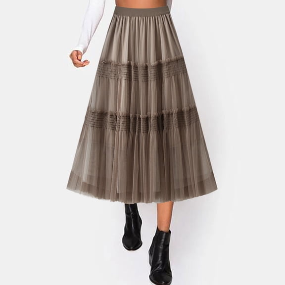Women Mid Length Skirt Dance Party A Line High Waisted Ruffles Skirt Holiday Party Half Skirts Suede Skirts for Women plus Size Skirts for Women 2x Light Skirt Ruched Skirts for Women Short Skirts for