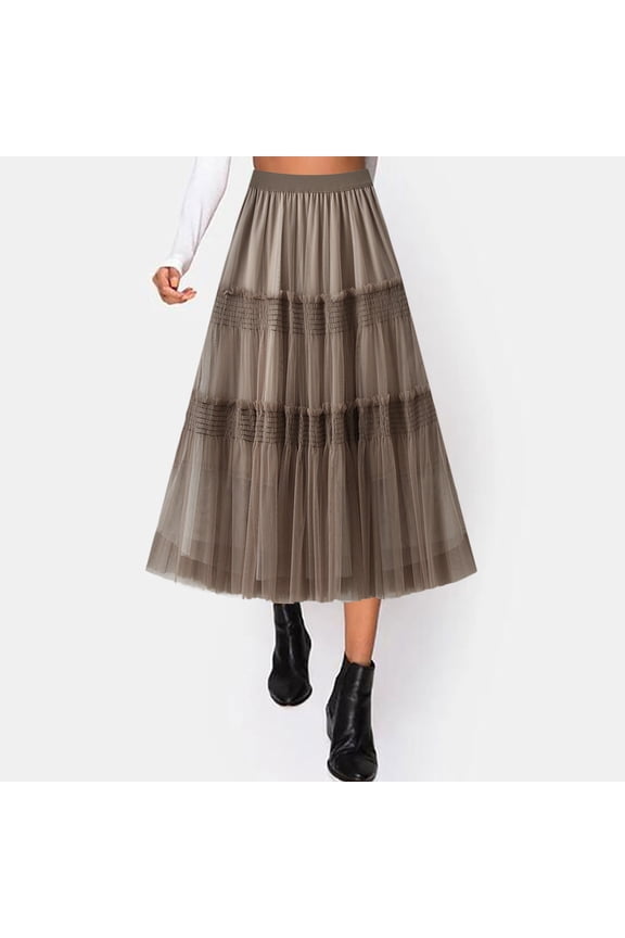 Women Mid Length Skirt Dance Party A Line High Waisted Ruffles Skirt Holiday Party Half Skirts Suede Skirts for Women plus Size Skirts for Women 2x Light Skirt Ruched Skirts for Women Short Skirts for