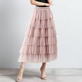 thumbnail image 1 of Women Mid Length Skirt Dance Party A Line High Waisted Tiered Skirt Holiday Party Half Skirts Hot Skirt for Women Women Skirts Long Double Split Skirt Girls Skirts Chiffon Skirt plus Size Skirts for, 1 of 5
