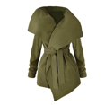 thumbnail image 1 of Women Mid-Length Slim-Fit Woolen Trench Lapel Windbreaker Solid Color Jacket Slim Overcoat Outwear with Belt, 1 of 5
