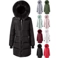 thumbnail image 1 of Women Mid-Length Winter Puffer Coats,Detachable Big Hood Collar Zip Up Quilted Parka,Windproof Warm Thick Cold Weather Jacket with Multi Pockets and Rib Cuffs, 1 of 3
