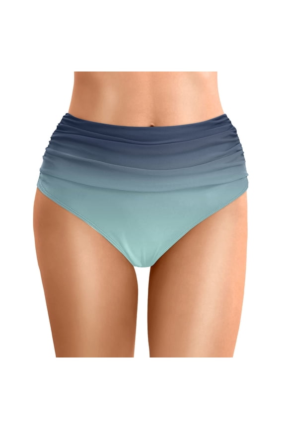 Women Mid Rise Bikini Bottoms Blue Gradient Prit Full Coverage Bathing Suit Bottoms Mid Waist Swim Bottoms Mint Green S