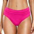 thumbnail image 1 of Women Mid Rise Bikini Bottoms Full Coverage Swimsuit Ruched Female Swim Bottom Hot Pink L, 1 of 4
