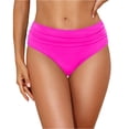 thumbnail image 1 of Women Mid Rise Bikini Bottoms Full Coverage Swimsuit Ruched Scrunch Swim Bottom Hot Pink 2XL, 1 of 5