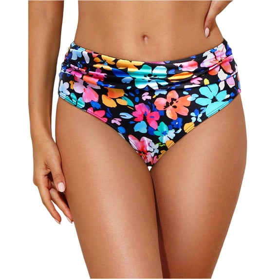 Women Mid Rise Bikini Bottoms Full Coverage Swimsuit Ruched Scrunch Swim Bottom Multicolor M