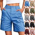 thumbnail image 1 of Women Mid Rise Cargo Shorts Trendy Button Multi Pocket Casual Shorts Comfortable Stretchy Loose Fit Summer Shorts Blue L, 1 of 7